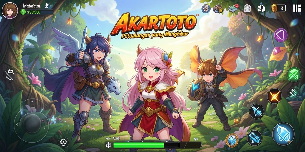 Tampilan gameplay AKARTOTO dengan karakter anime yang beraksi.