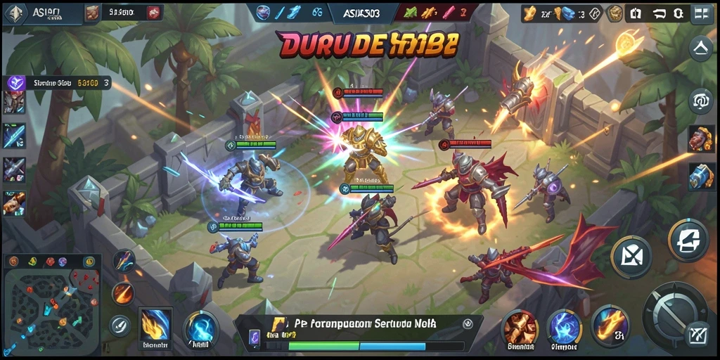 Tampilan screenshot ASIA303 menampilkan aksi pertempuran MOBA yang mendebarkan.