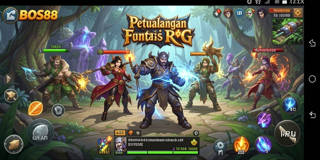Screenshot utama BOS88 menampilkan aksi pertarungan RPG yang seru.
