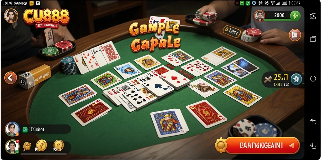 Tampilan gameplay CU888 dengan pemain yang bersiap bermain Gaple.