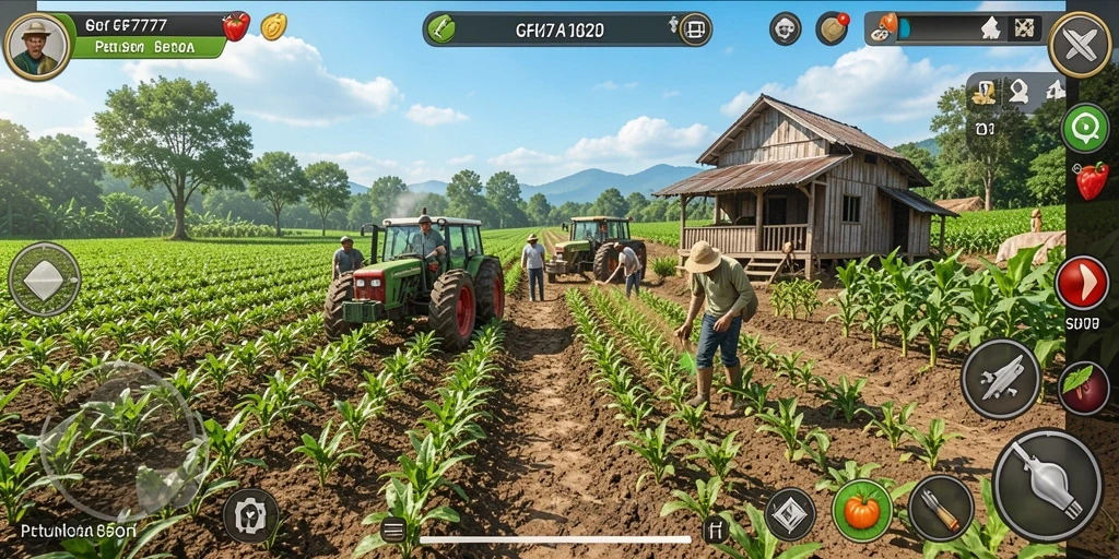 Screenshot gameplay GF777 yang menunjukkan aktivitas pertanian yang menyenangkan.