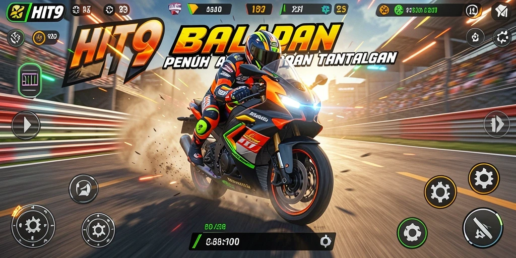 Screenshot menunjukkan aksi balapan mendebarkan di HIT9.