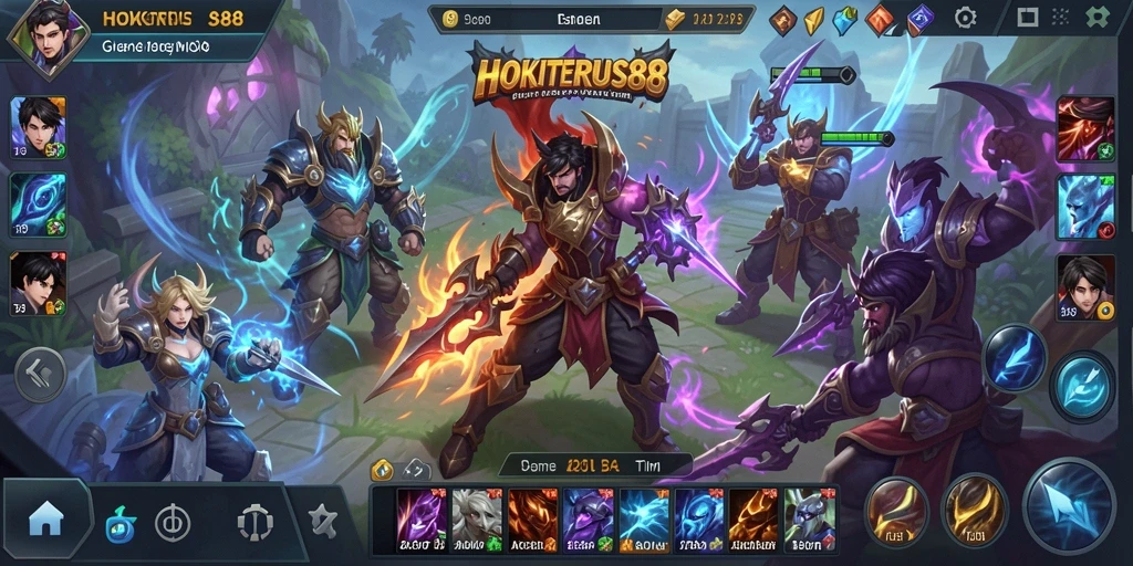 Screenshot gameplay HOKITERUS88 menampilkan aksi seru pertempuran MOBA.