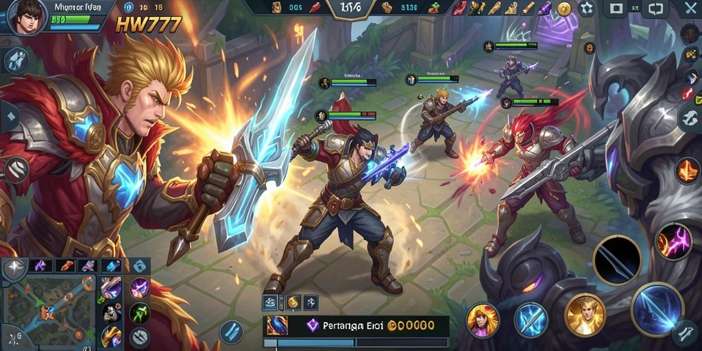 Screenshot HW777 menunjukkan aksi seru dalam pertarungan MOBA.