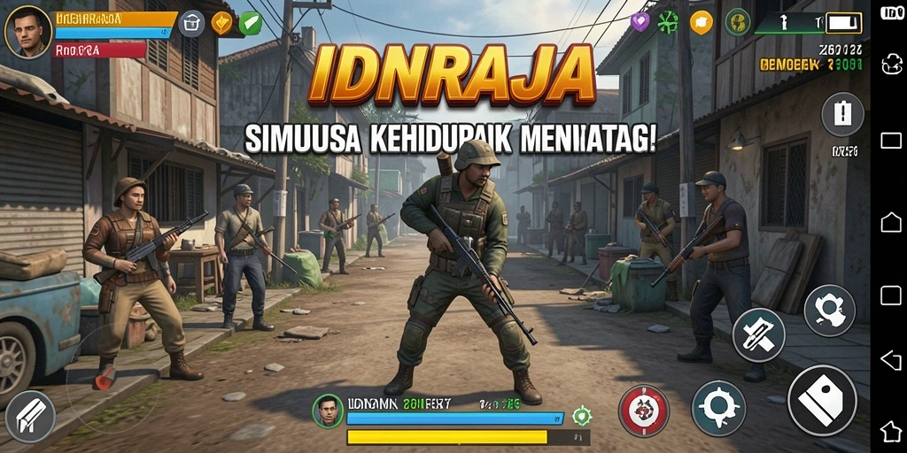 Tangkapan layar utama IDNRAJA menampilkan gameplay simulasi yang seru.