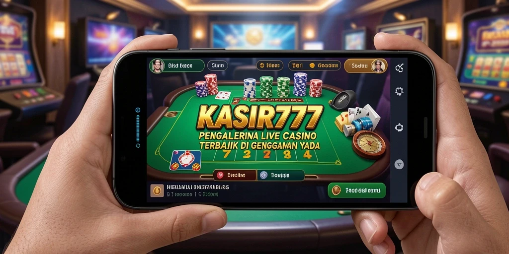 Tampilan gameplay KASIR777 yang menarik dengan dealer langsung dan suasana kasino.