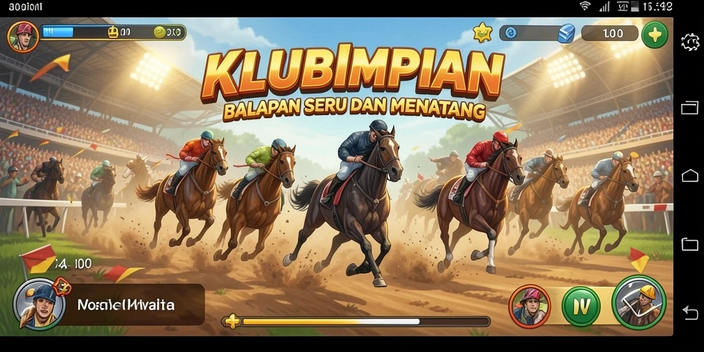 Screenshot utama KLUBIMPIAN menunjukkan aksi balapan yang mendebarkan dan grafik yang memukau.