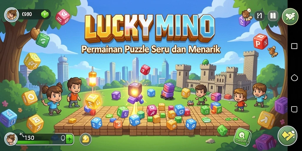 Tampilan gameplay LUCKYMINO yang penuh warna dan menarik.