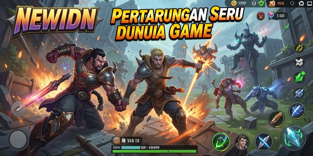 Tangkapan layar gameplay NEWIDN menampilkan pertarungan seru antar karakter.