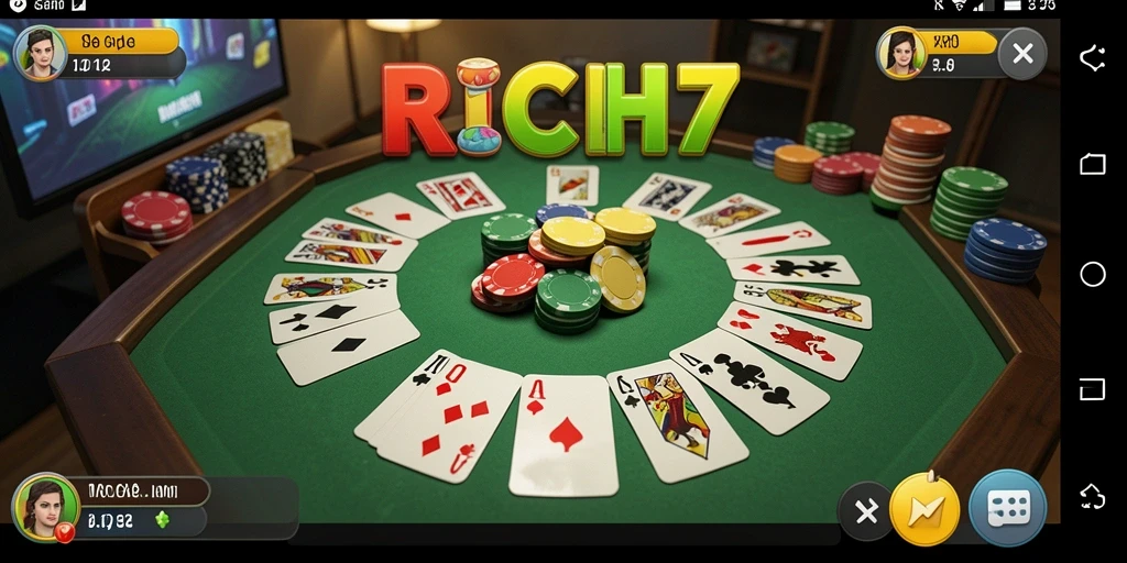Screenshot RICH7 menampilkan gameplay Gaple yang seru dan interaktif.